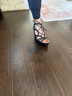 gentle souls Black Lace-Up Strappy Platform Heels